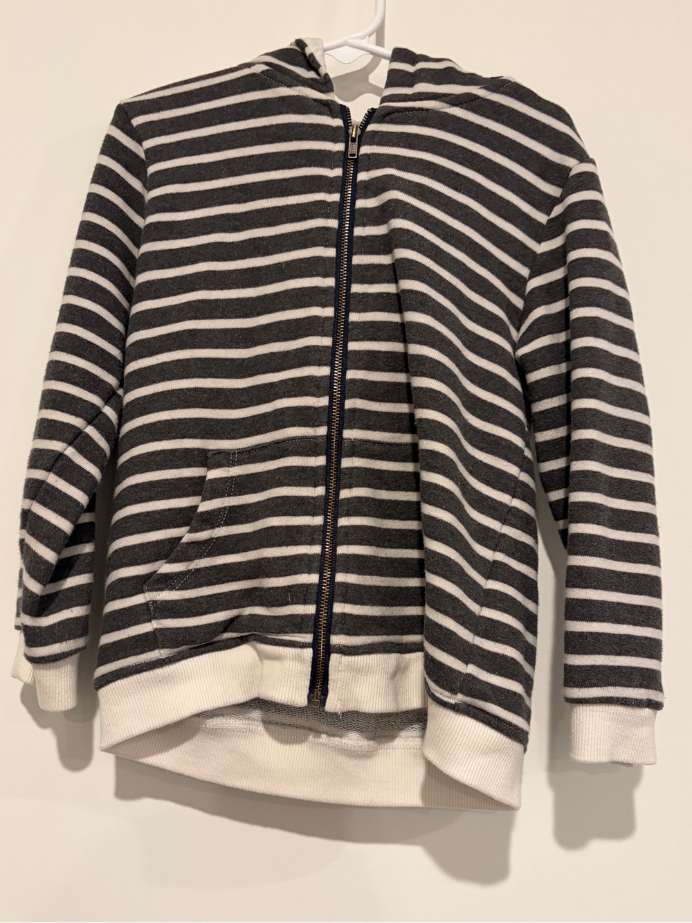 Me & Henry Size 4/5Y Gray White Striped Zip Up Hoodie Jacket Sweatshirt